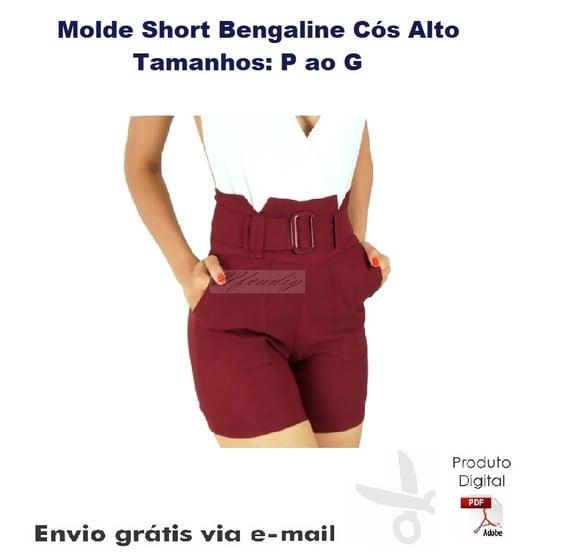 Molde Modelagem Short Bengaline Feminino Cós Alto ref 16