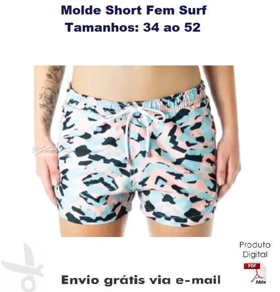Molde Modelagem Short Surf Feminino 34 A 52 Plus Size ref 23