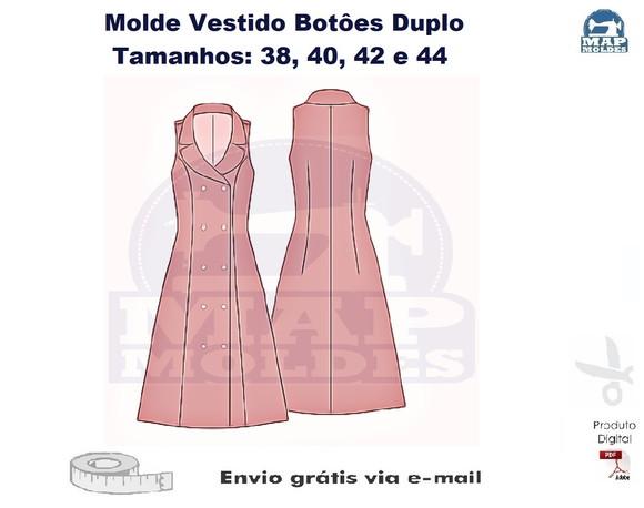 Molde Modelagem Vestido Abotoamento Duplo em PDF