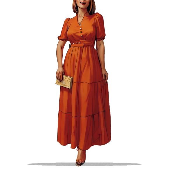 Molde Modelagem Vestido Babados e Decote com Botoes Pp - Xxg