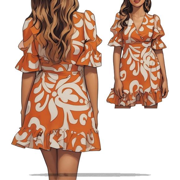 Molde Modelagem Vestido com Manga e Babado Adulto do P - Xxg