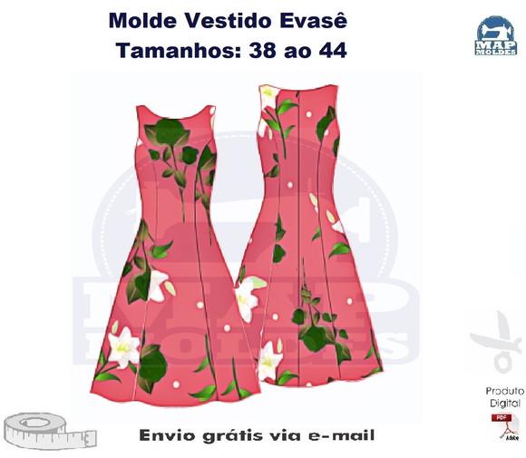 Molde Modelagem Vestido Evasê com recortes 38 ao 44