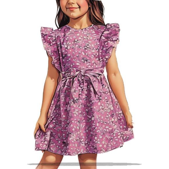 Molde Modelagem Vestido Inf com Babado na Manga 2 a 14 Anos
