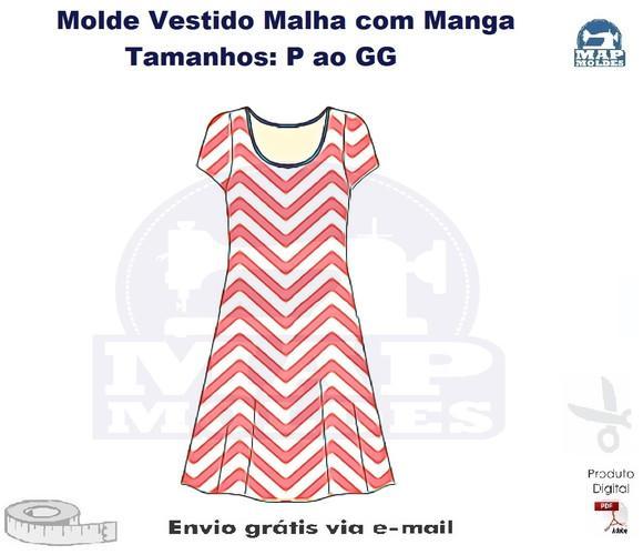 Molde Modelagem Vestido Malha com Manga P ao GG