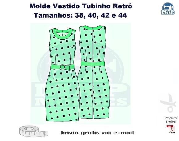 Molde Modelagem Vestido Tubinho Retrô em PDF
