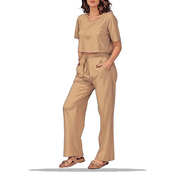 Molde para Costura em pdf Calça Pantalona e Blusa Curta P-gg