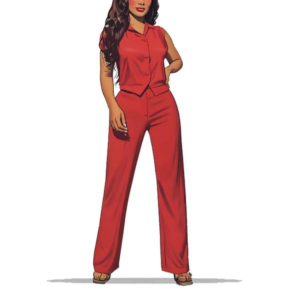 Molde para Costura em pdf Conj Colete + Calça Fem P ao Xxg