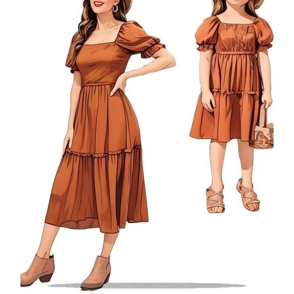 Molde para Costura em pdf de Vestido Mae e Filha 2-14 P-xxg