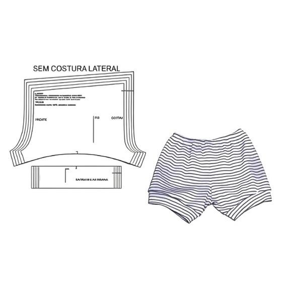 Molde Short Bebê com Punho, Modelagem sem Costura Lateral