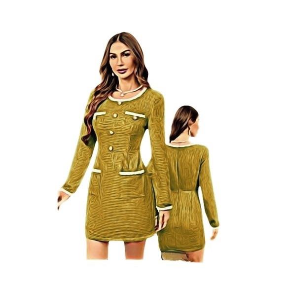 Molde Vestido Adulto Bolsos Manga Longa do P ao Xxg