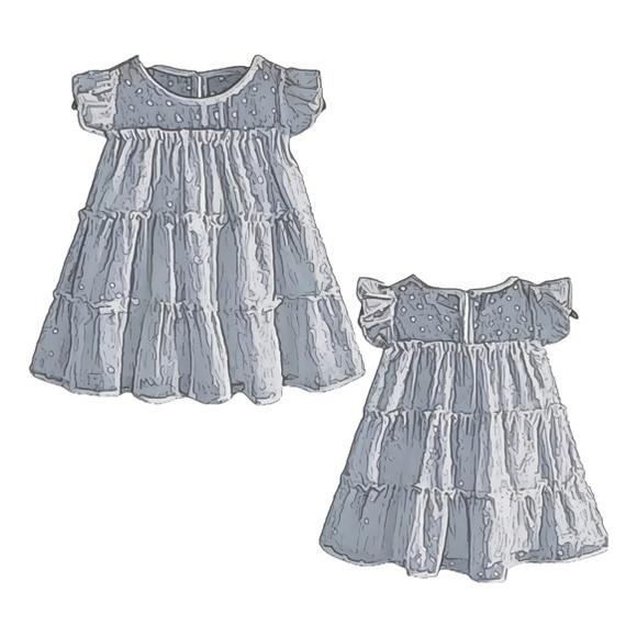 Molde Vestido Bebe Infantil Saia em Camadas 2 a 14 Anos