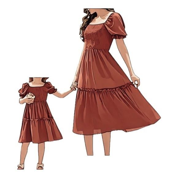 Molde Vestido Mãe e Filha Manga Bufante P ao Xg e 2-14