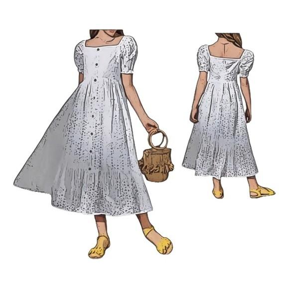 Molde Vestido Midi Infantil Manga Bufante 2 a 14 Anos