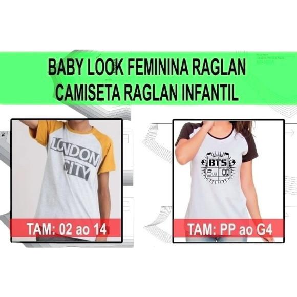 Moldes Camiseta Raglan Infantil e Baby Look Raglan Feminina