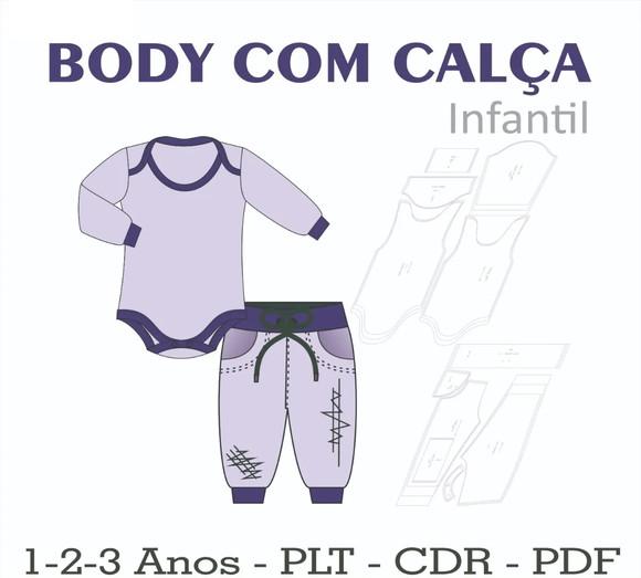 Moldes Digital de Body e Calça Moletom Infantil 1 a 3 Anos