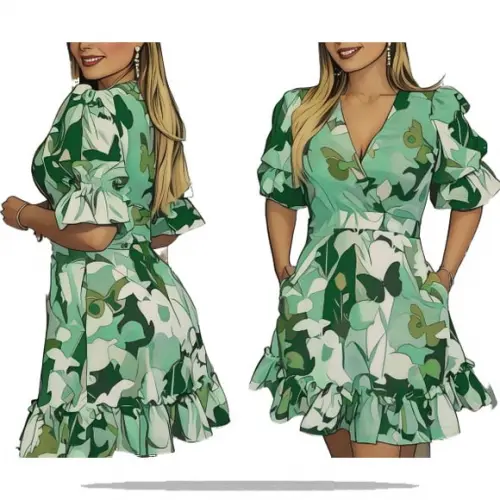 (molde em Pdf) Vestido com Manga e Babado Adulto do P ao Xxg