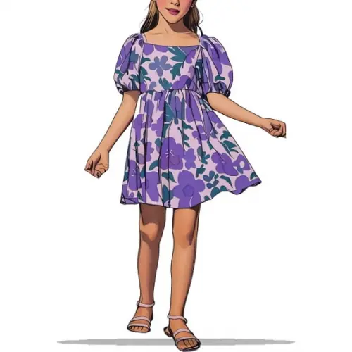 (molde em Pdf) Vestido Infantil Rodado 4 a 14 Anos