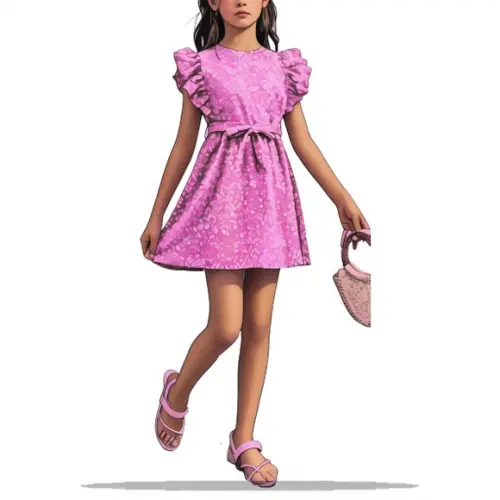 (molde em Pdf) Vestido Inf com Babado na Manga 2 a 14 Anos
