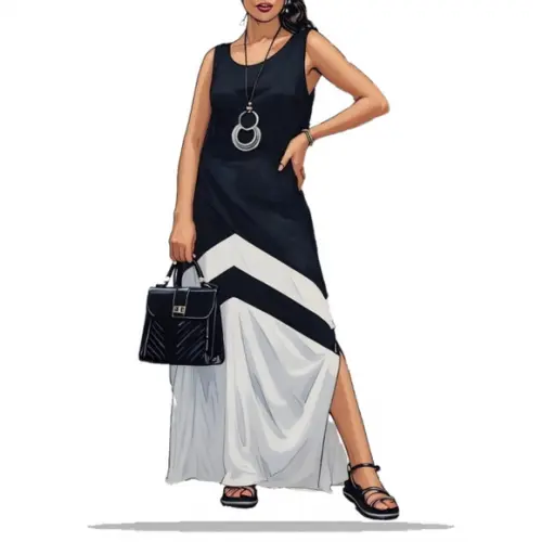 (molde em Pdf) Vestido Longo Regata Abertura Lateral P - Xxg