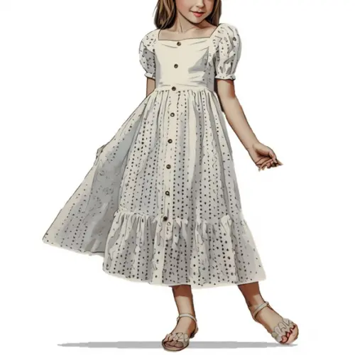 (molde em Pdf) Vestido Midi Inf Manga Bufante 2 a 14 Anos