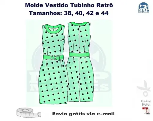 001 Molde de Vestido Tubinho Retrô em PDF