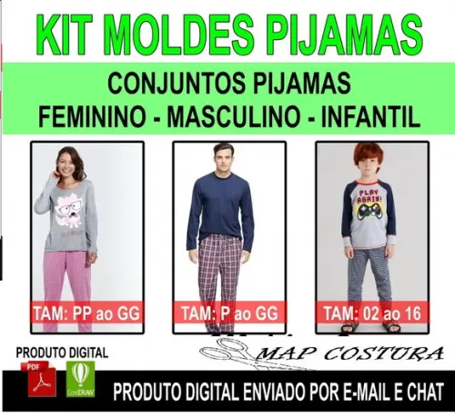 Kit 3 Moldes Conjunto Pijamas Fem/masc/infantil