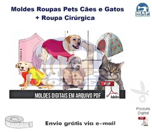 Kit 55 Moldes de Roupas Pet Cães E Gatos + Roupa Cirúrgica