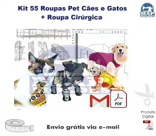Kit 55 Moldes Roupas Cães e Gatos Pet Digital em PDF
