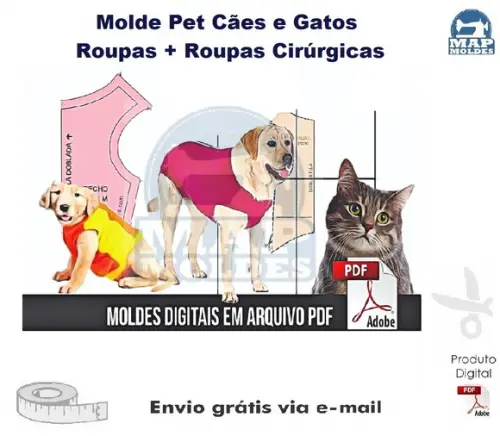 Kit de Moldes Pet Cães e Gatos + Roupas Cirúrgicas c/26