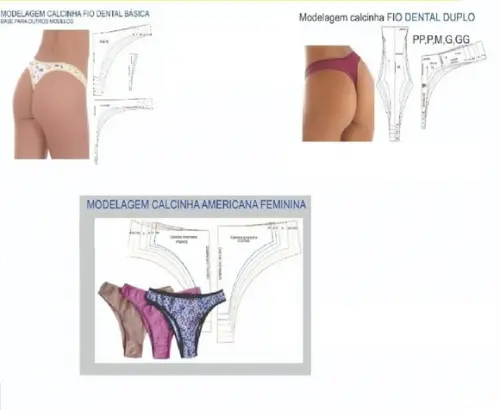 Kit Moldes Modelagem Calcinhas Tanga, Fio Dental, Fio Duplo