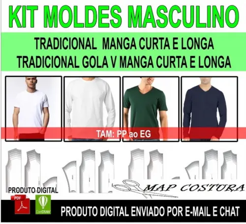 Kit Moldes Camiseta Trad. Manga Longa/curta, Gola/careca