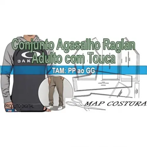 Molde Agasalho Moletom Raglan Adulto Touca Pp ao Gg