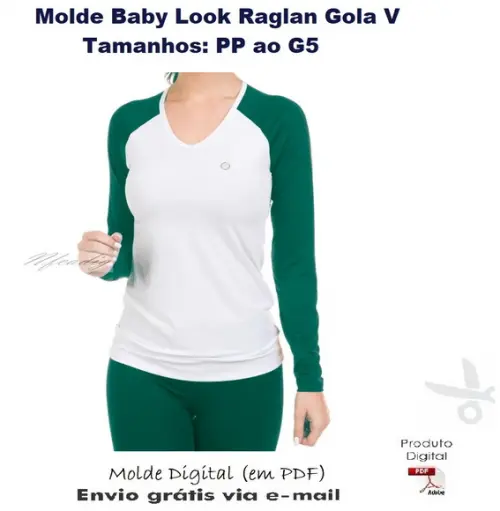 Molde Baby Look Raglan Gola V M Longa #315