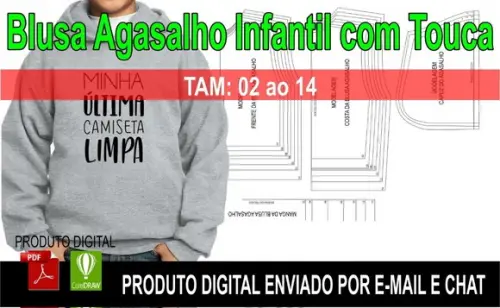 Molde Blusa Agasalho Moletom Infantil com Touca