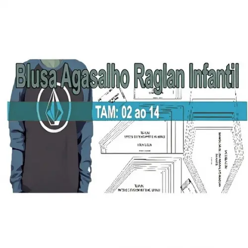 Molde Blusa Agasalho Moletom Raglan Infantil 2 ao 14