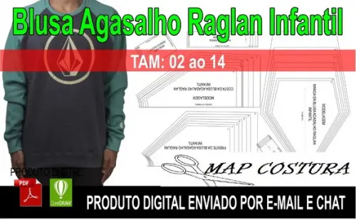 Molde Blusa Agasalho Moletom Raglan Infantil
