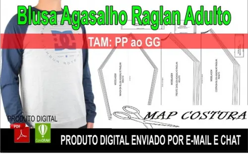 Molde Blusa Agasalho Moletom Raglan Adulto