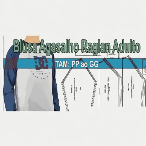 Molde Blusa Agasalho Moletom Raglan Adulto Pp ao Gg