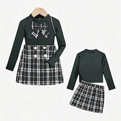 Molde Blusa Gola Alta Manga Longa e Saia Infantil 2 ao 14