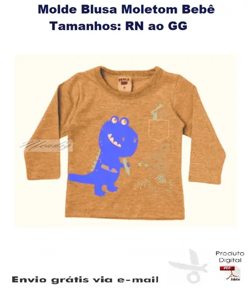 Molde Blusa Moletom Bebê RN ao GG #164