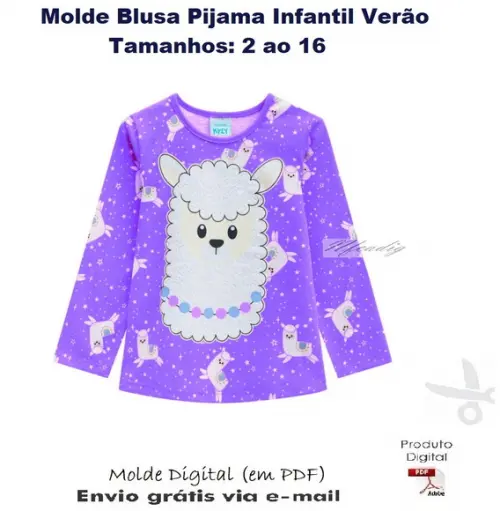 Molde Blusa Pijama Infantil Verão #356