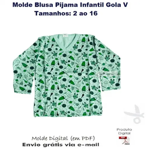 Molde Blusa Pijama Infantil Gola V #355