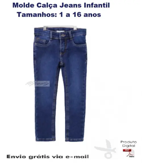 Molde Calça Jeans Infantil 1 a 16 anos #195