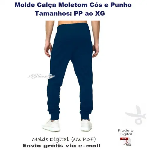 Molde Calça Moletom Masculina Cós e Punho #381