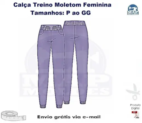 Molde Calça Treino Moletom Feminina em PDF P ao GG