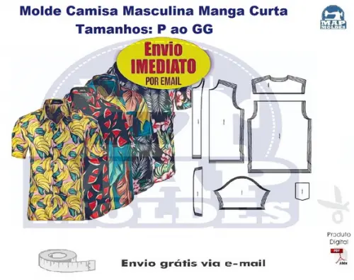 Molde Camisa Masculina Manga Curta - Digital Envio Imediato