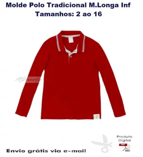 Molde Camisa Polo Manga Longa Inf Masculino 2 ao 16 #215