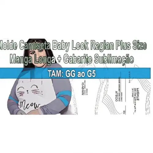 Molde Camiseta Baby Look Raglan Plus Size Manga Longa