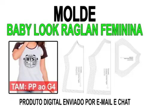 Molde Camiseta Baby Look Raglan Feminina + Gabarito
