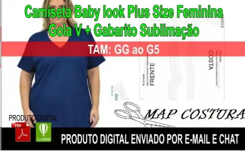 Molde Camiseta Babylook Trad. Feminina Gola V Plus Size
